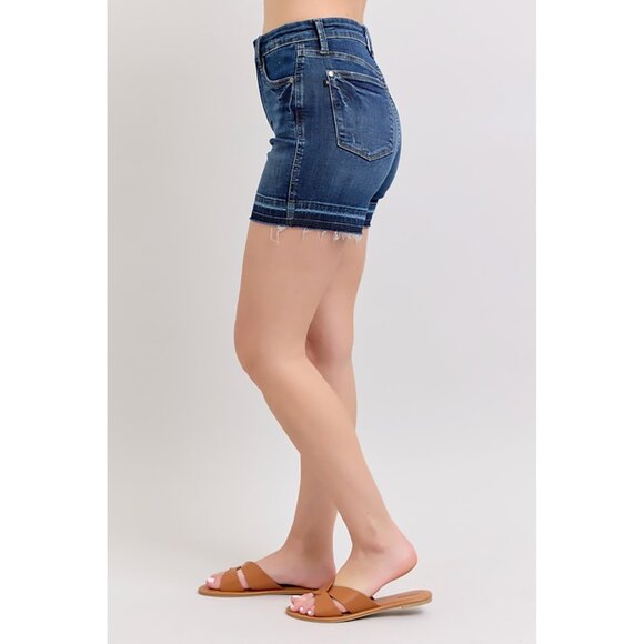 NWT Judy Blue Tummy Control High Waist Destroy Release Hem Denim Shorts - Picture 3 of 11